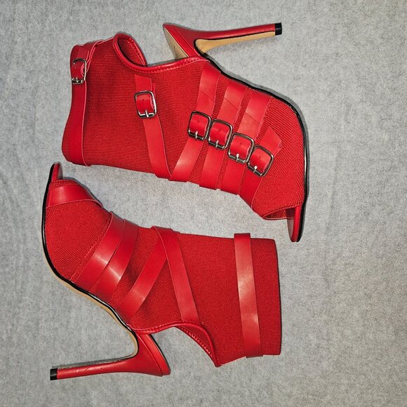 Nicole Miller Red Strappy Open-Toe Ankle Boot Heels Size 9 - Picture 3 of 10